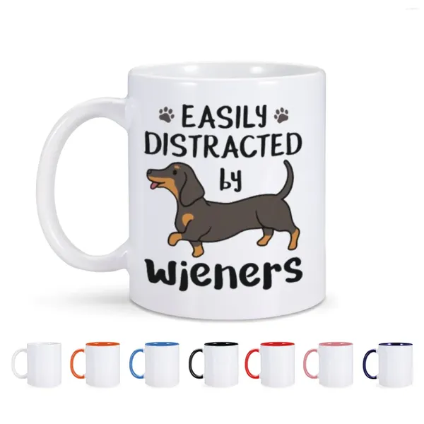 Tasses 1PC 11oz drôle chien tasse à café en céramique facilement distrait par Wieners tasse lait eau Drinkware Unique créatif nouveauté cadeau