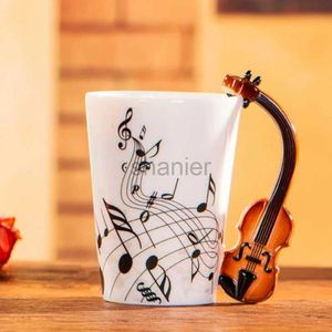 Mugs 1pc 240ml muziek keramische mug gitaar vioolstijl schattige koffiekopjes met handvat nieuwheid geschenken voor muziekliefhebber verjaardagscadeau kinderen 240417