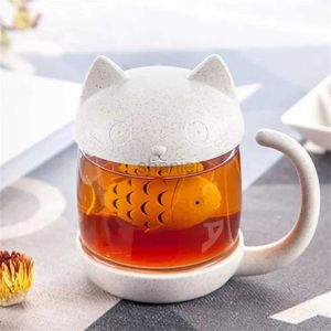Tasses 1pc 250 ml en verre créatif tasse en verre mignon pour chat tasse de thé à thé avec poisson infuseur filtre filtre des bureaux de la maison