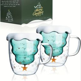 Tasses 1pc arbre de noël tasse à café tasses en verre à Double paroi eau isolée par la chaleur été hiver Drinkware cadeaux de noël 231118