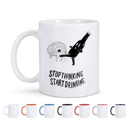 Tazas 1 pieza taza de café de cerámica divertida dejar de pensar empezar a beber regalo sarcástico para compañero de trabajo jefe amigo, es decir, mujeres hombre regalos únicos