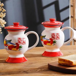 Mokken 1 pc grappige leuke toiletbeker Chinese stijl keramische mok en deksel koffie roman water sput