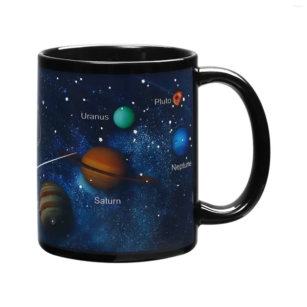 Tazas 1pc Taza que cambia de color con calor Taza con patrón de sistema solar Café para beber de cerámica (330 ml)