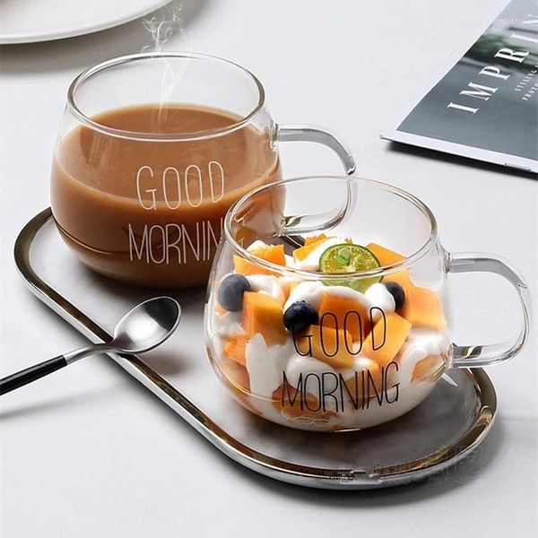 Tasses 1 pc Lettre Transparent Tasse En Verre Creative Café Thé Boissons Dessert Petit Déjeuner Lait Poignée Verres Couple Cadeaux