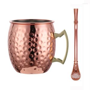 Mokken 1 pc Moskou Mule mok 18oz roestvrijstalen bier tuimelaar cocktail cup ijskoff koffie koper verguld drinken met stro