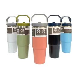 Mokken 1 PC Met STAn LOGO ONS voorraad 20 oz/30 oz Thermoskan Geïsoleerde 304 Roestvrij staal Dubbelwandige Tumbler Mok Met Handvat Stro Deksel U01