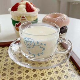 Mokken 1 stks 180 ml /schapen koffieglas beker met schotel Creative Cartoon diermelksap water ontbijt mok