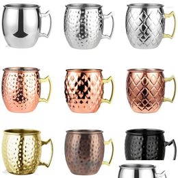 Tazas 1 unids 550 ml 18 onzas Moscú Me Taza Acero inoxidable Martillado Cobre Chapado Cerveza Taza Café Bar Drinkware Drop Entrega Home Garden Otylm