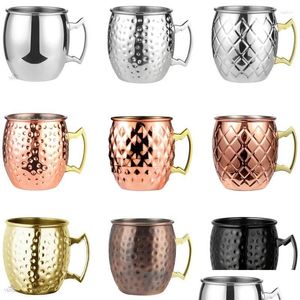 Tasses 1 pièces 550ml 18 onces moscou moi tasse en acier inoxydable martelé cuivre plaqué bière tasse café bar boisson livraison directe maison jardin Otylm