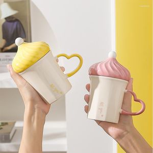 Tasses 1 pièces tasse en céramique de Style glace créative avec couvercle et cuillère tasse à café en porcelaine poterie thé de l'après-midi tasses à eau potable