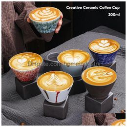 Tazas 1 unids creativo retro cerámica taza de café áspero y taza de té japonés latte pl flor porcelana 230817 entrega de gota dhfk5