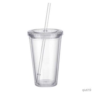 Mokken 1PCS dubbelwandige Ijs Koud Drankje Koffie Sap Thee Tumbler Mok Cup Reizen Met Stro Plastic Herbruikbare Iced R230712