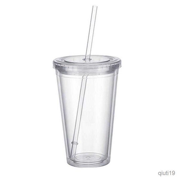 Tazas 1 Uds doble pared hielo bebida fría café jugo té vaso taza viaje con pajita plástico reutilizable helado R230712