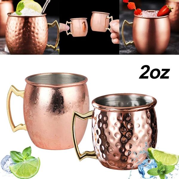 Tasses 1pcs mini 60ml moscou mule tasse en acier inoxydable bière vin tasse à café en cuivre plaqué métal pour la maison bar verres