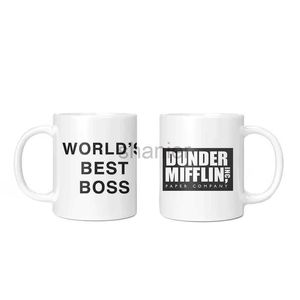 Tasses 1pcs Nouveau 350 ml dunder mifflin les monde du bureau meilleur boss coffre tasses drôles de thé en céramique de thé en céramique tasses de cacao cadeaux anniversaire 240417