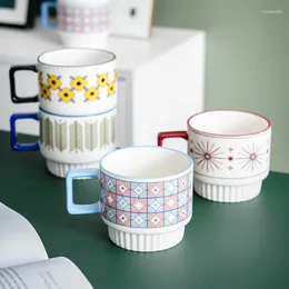 Tasses 1pcs nordique céramique tasse lait café empilement tasse de thé petit déjeuner créatif tasses d'eau domestique avec poignée