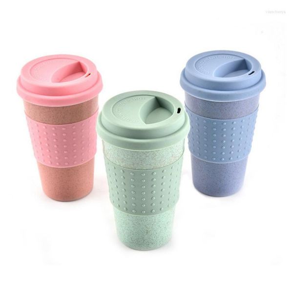 Tazas 1 unids Taza de agua reutilizable Cola Tazas de café Botella de paja de trigo Multifuncional con tapa Taza Taza de viaje portátil