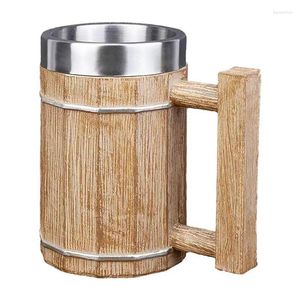 Tazas 1 unids Barril de madera Taza de cerveza Resina Taza de café de acero inoxidable Copa de vino Jarra de doble pared Accesorios térmicos para el hogar