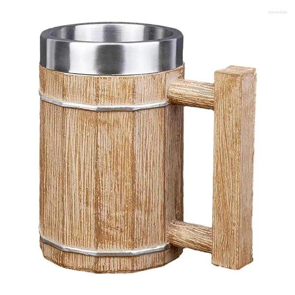 Tasses 1pcs baril en bois tasse de bière résine en acier inoxydable tasse à café verre à vin double paroi pichet thermique accessoires pour la maison