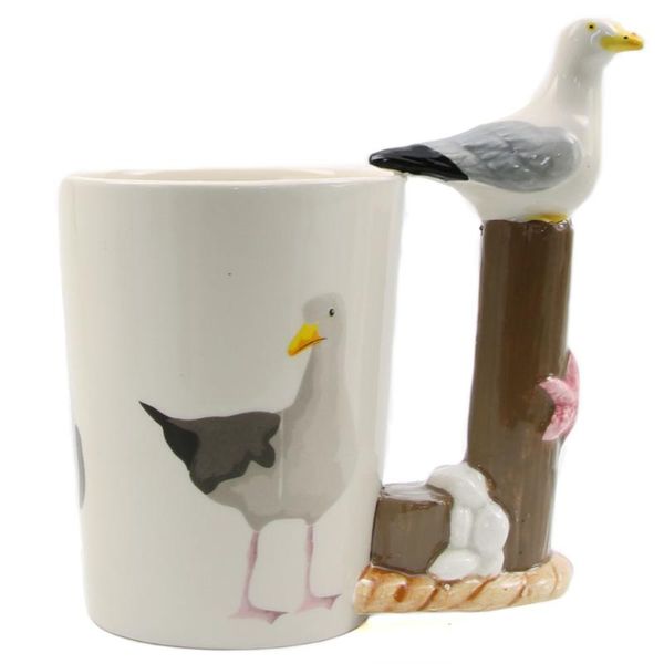 Tasses 1 pièce adorable tasse d'oiseaux de mer bord de mer Otagiti 3D forme de mouette en céramique café tasse d'animal bureau Drinkware