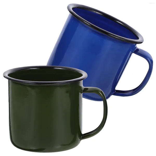 Tazas 2 PCS Taza de esmalte coloreado de metal Mochila de viaje de oficina Taza de café para acampar Cerveza