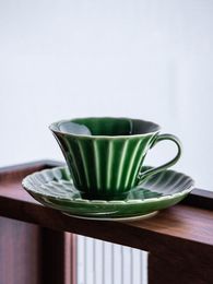 Mokken 2-sets groene retro koffiekop en schotel set thuis theekop Chinees keramisch theekantoor voortreffelijk cadeaumdrankje 150 ml