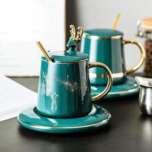 Tasses 2 Types tasses en porcelaine créatives tasse en céramique café avec plateau thé bouteille d'eau cadeau maison café bureau cuillère