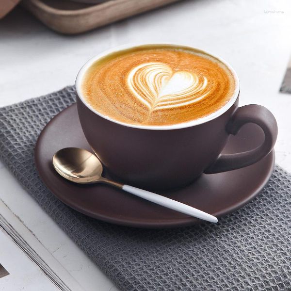 Tasses 200CC tasse à café tasses en céramique tirer fleur tasse mat givré cappuccino latte avec soucoupe