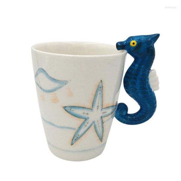 Tasses 200ML 3D hippocampe Animal tasse en céramique dessin animé série Marine créative tasse à café peinte à la main avec poignée cadeau