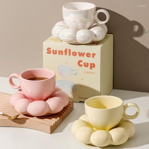 Tazas de cerámica de 200ml, plato decorativo de nube bonita, juego de tazas de café, caja de regalo creativa, decoración moderna para el hogar y la sala de estar