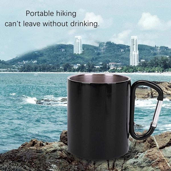 Tasses 200ml Camping en plein air voyage tasse en acier inoxydable mousqueton crochet poignée pique-nique tasse d'eau randonnée tasses portables