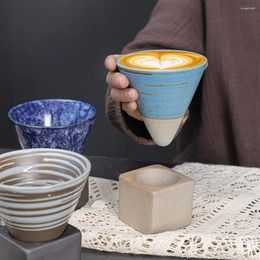 Tasses 200ml rétro tasse à café en céramique rugueuse poterie tasse à thé japonais latte tirer fleur conique créative