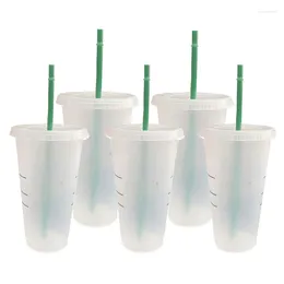 Tasses 200pcs 24oz / 710 ml de gobelet en plastique réutilisable à l'habitude de pilier inférieur plat en forme de pilier de couvercle paille tasse noire