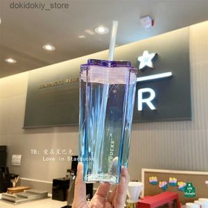 Mokken 2021 STARRY Sky Radient Color Lass Straw Cup Vijfpuntige ster Modellin Blue Purple Coffee Water Tumbler 385 ml beste kwaliteit L49