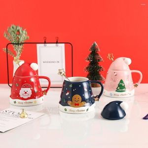 Mokken 2022 Christmas Coffee Tea Cup Star Santa Claus Gingerbread Man Ceramic Mok Water Geschenken met dekking lepel