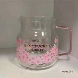 Mokken 2022 Korea Starbucks Mokken Sakura -serie Pink Teapot Glass 570 ml Coffee Cups WGR6