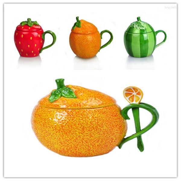 Tazas 2024 Fruit Fresa Taza de fresa de gran capacidad sandía de color naranja Cerámica Copa Copa Café Copa de té Personalidad Regalo CL90322