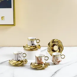 Mokken 2024 Luxe marmeren gouden schotel thee -espresso koffiekopje en porselein van 6