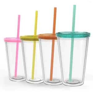 Mugs 2024 La dernière mode pour quatre ensembles de tasses à café en plastique de 450 ml avec des couvercles de couleurs en option et de l'école