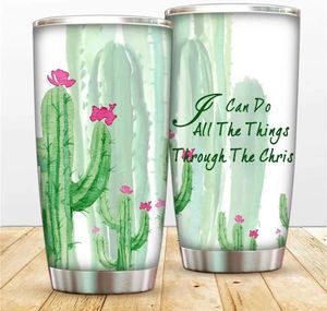 Mokken 20oz Cactus Tumbler Cup Vacuüm geïsoleerde koffiemok Cacti Flos Reisbekers Dubbelwandige roestvrijstalen waterfles met deksel 231007