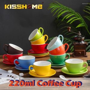 Mokken 220 ml koffiekopjes Sets Hooggrade eenvoudige Europese stijl Mok dik gekleurd Glazuur keramische espresso cappuccino bloem latte cups