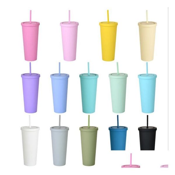 Tazas 22Ozdoublelayer Fashion Plastic St para anuncios y niños Taza de café al vacío Gradiente de color caramelo Tazas termos de gran capacidad Dro Dhppg
