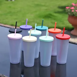 Tasses 24oz / 710 ml tasse de sippy tasse double couche moderne comme dessin animé en plastique portable givré givré cadeau d'anniversaire de vacances
