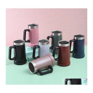 Tazas Taza de cerveza de 24 oz con mango de acero inoxidable 304 Vaso de doble pared Taza de café de viaje insaciada Entrega directa Hogar Jardín Cocina D Dholh