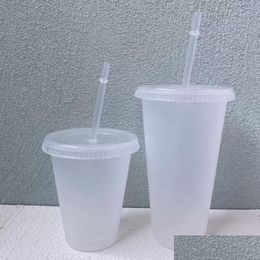 Tasses 24Oz Tasse Claire Tasses En Plastique Transparent Tumbler Été Réutilisable Tasse De Jus De Café Boire Froide Avec Couvercle Et St Fy5305 Drop Delive Dhime