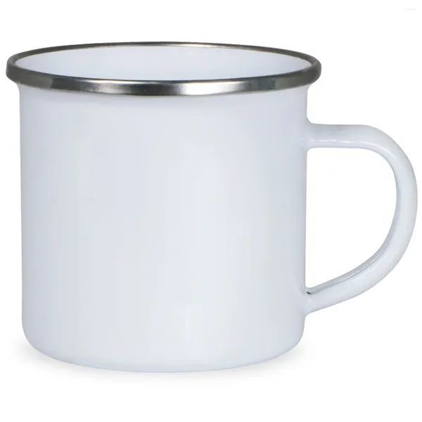 Tasses 24 pièces tasse en émail blanc vierge par sublimation de 12 oz avec bord noir/argenté