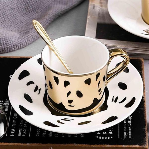 Tazas 250 ml Cerámica Leopardo Taza anamórfica Espejo Reflexión Tigre Taza de cebra Juego de té de café con posavasos336U