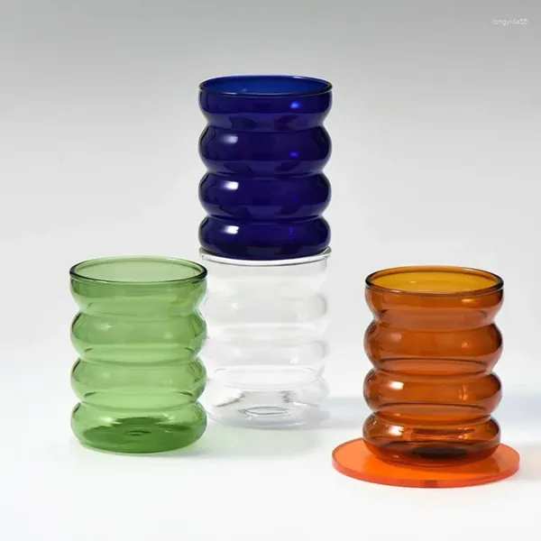 Tasses Tasses en verre colorées de 250ml, tasse à café ondulée simple, tasse à ondulation pour Cocktail, jus de whisky