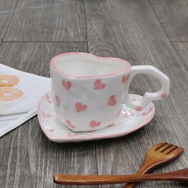Tazas 250 ml novedoso amor pintado a mano taza creative corazón mango de agua copa de leche encantadora cafetera de cerámica hecha a mano rosa