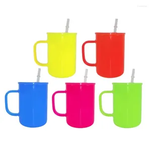 Tasses 25pcs couleurs néon 17oz de sublimation tasses en verre avec manche borosilicate gobelet café couvercles en plastique de couleur